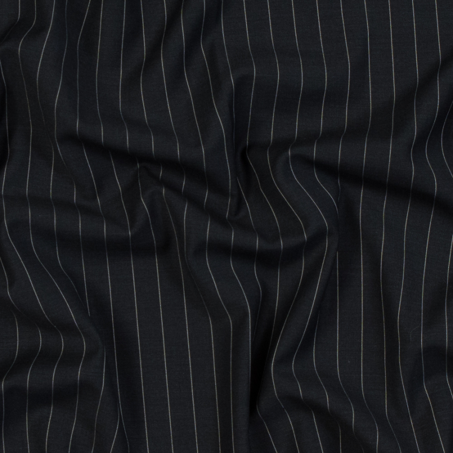 Charcoal and White Pinstriped Super 150 Wool Suiting | Mood Fabrics