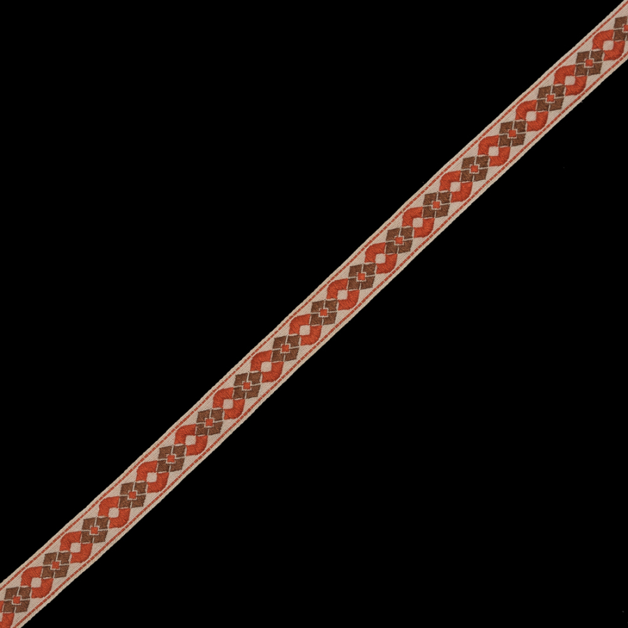 Orange and Brown German Jacquard Ribbon - 0.625 | Mood Fabrics