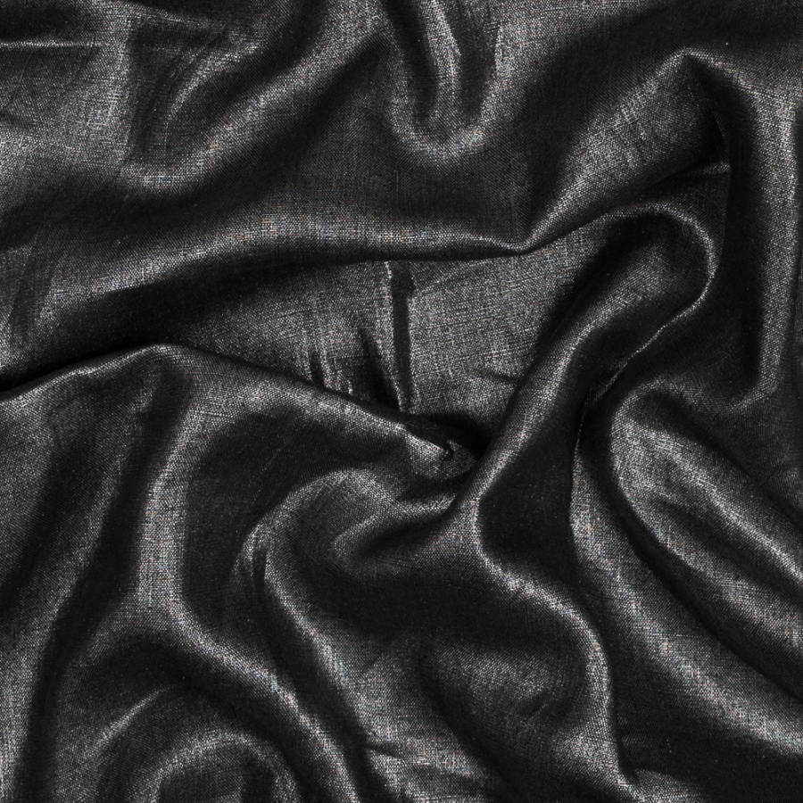 Black Lightweight Linen Woven with Metallic Silver Foil | Mood Fabrics