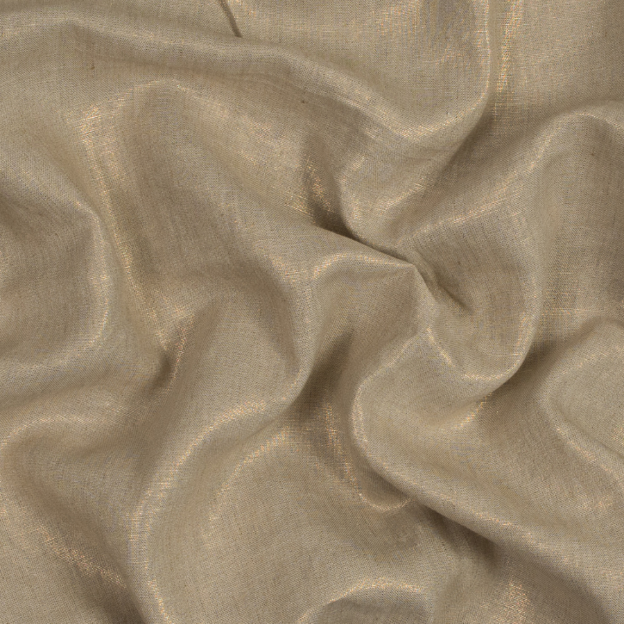 Oatmeal Medium Weight Linen Woven with Metallic Gold Foil | Mood Fabrics