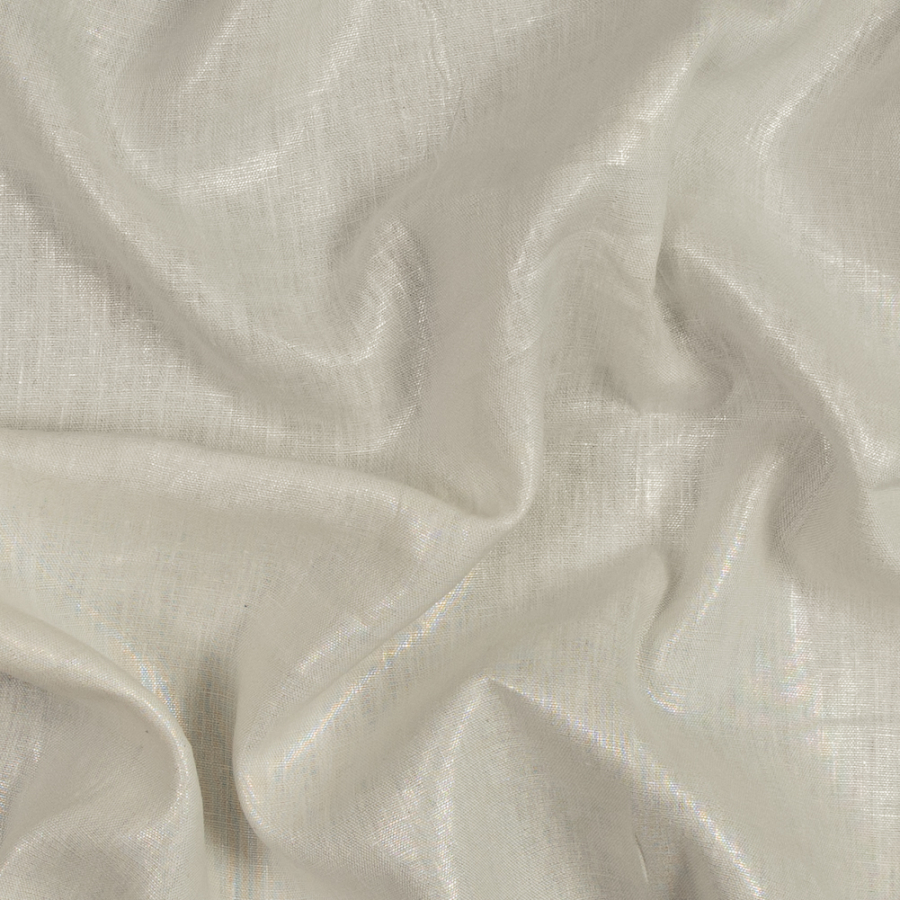 Ivory Medium Weight Linen Woven with Metallic Silver Foil | Mood Fabrics