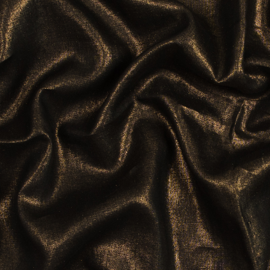 Black Medium Weight Linen Woven with Metallic Gold Foil | Mood Fabrics
