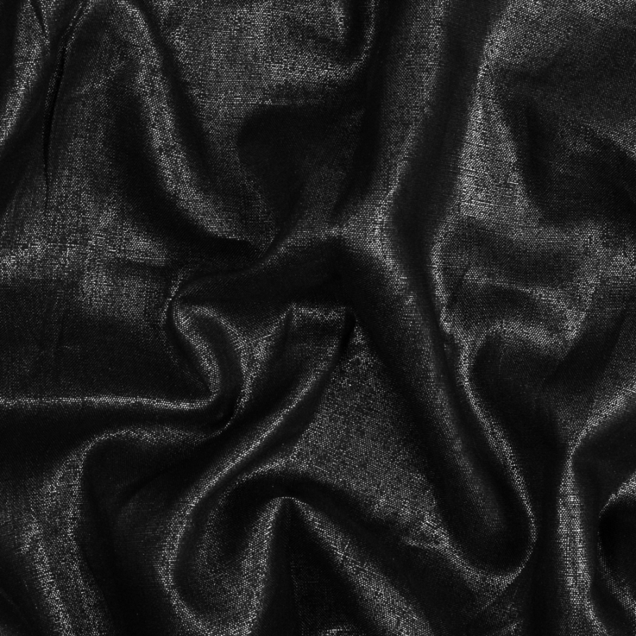 Black Medium Weight Linen Woven with Metallic Silver Foil | Mood Fabrics