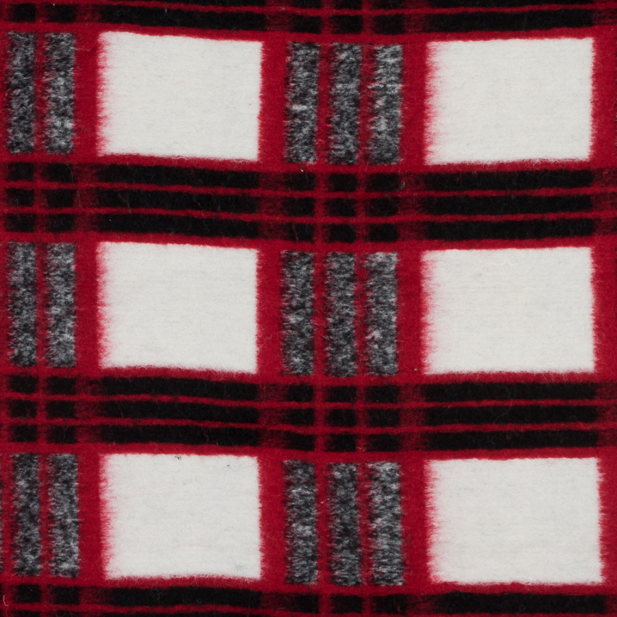 Red, Black and White Plaid Wool Knit | Mood Fabrics