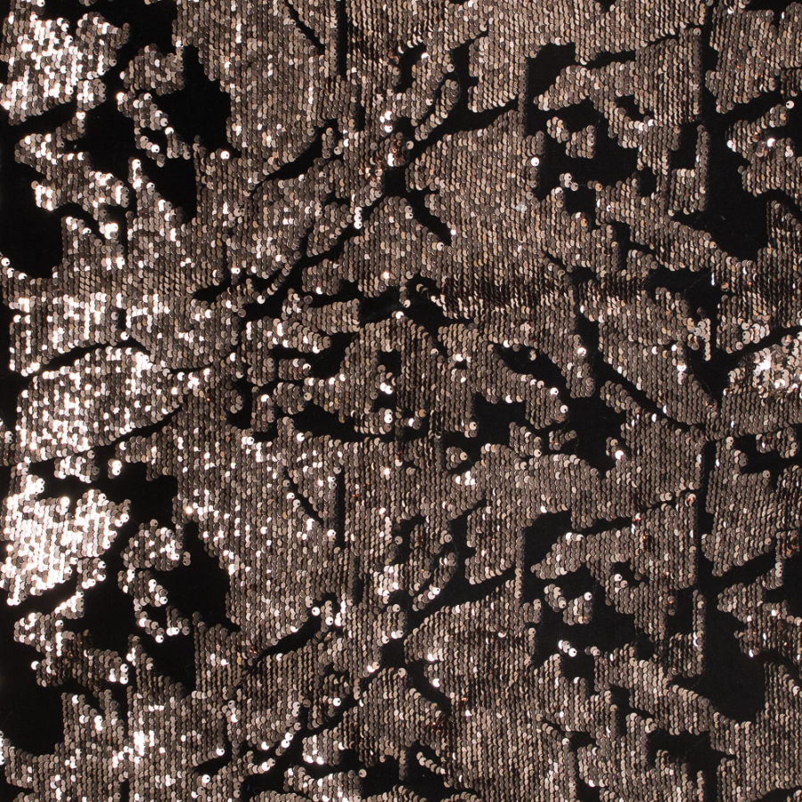 Black and Gold Sequined Stretch Velour | Mood Fabrics