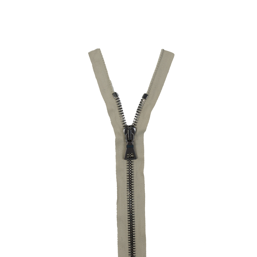 Beige Metal Two-Way Separating Zipper with Gunmetal Teeth - 39 | Mood Fabrics