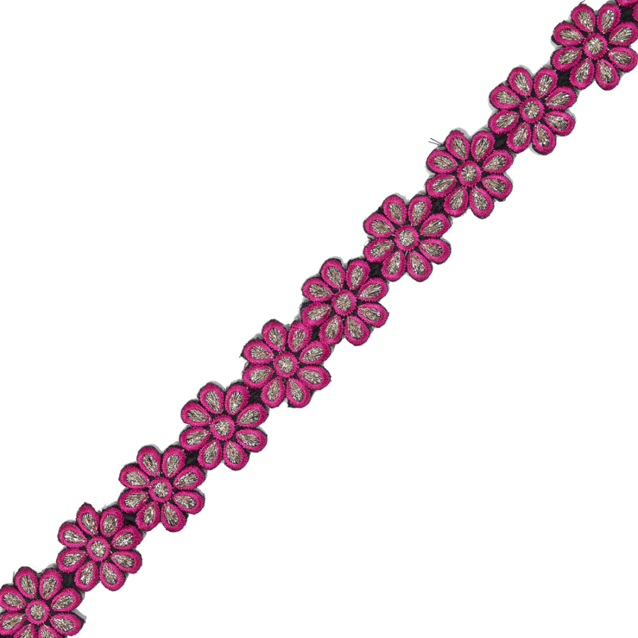 Hot Pink Metallic Floral Iron-on Trim - 1.25 | Mood Fabrics