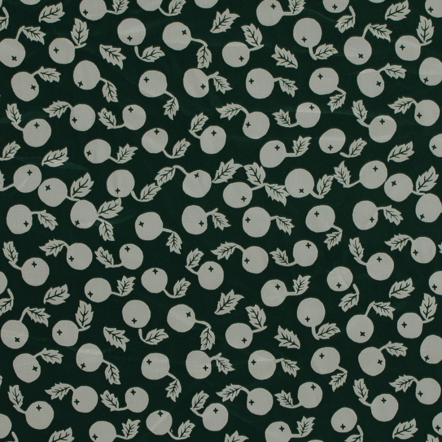 Famous NYC Designer Green and Ivory Fruit Printed Silk Crepe de Chine | Mood Fabrics