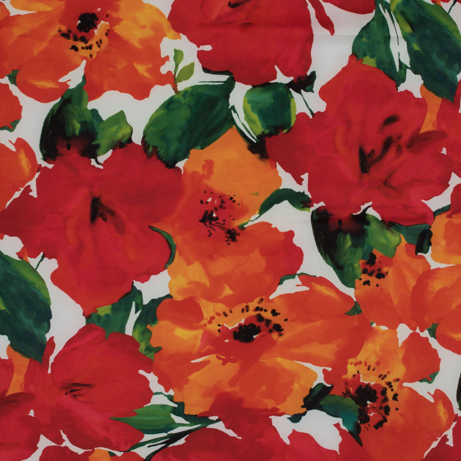 Italian Red and Orange Floral Scuba Knit | Mood Fabrics