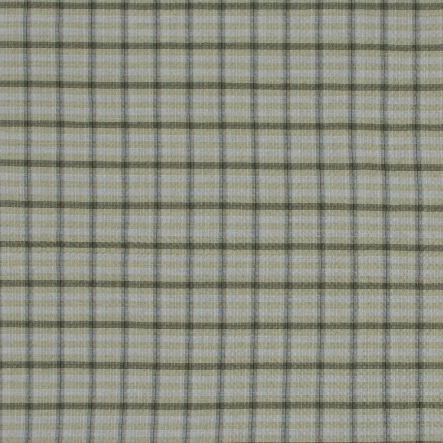 Green Plaid Puckered Lightweight Linen | Mood Fabrics