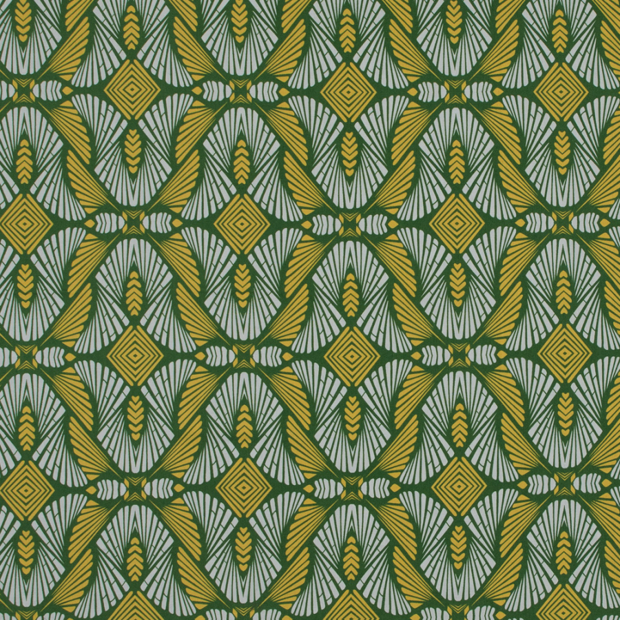 Italian Yellow and Green Geometric Cotton Poplin | Mood Fabrics