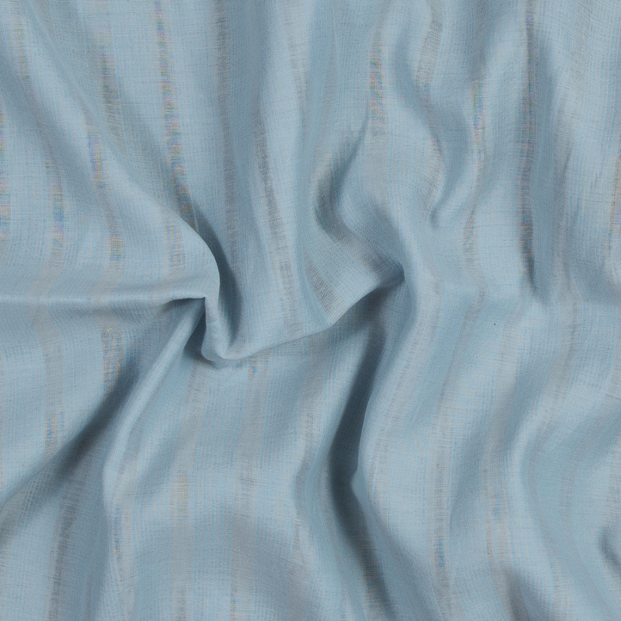 Powder Blue and Beige Striped Cotton and Viscose Voile | Mood Fabrics