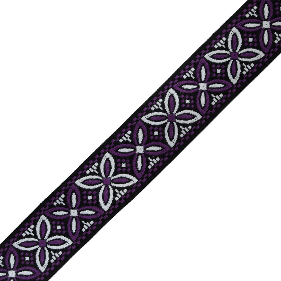 Purple, Black and White German Jacquard Ribbon - 2 | Mood Fabrics
