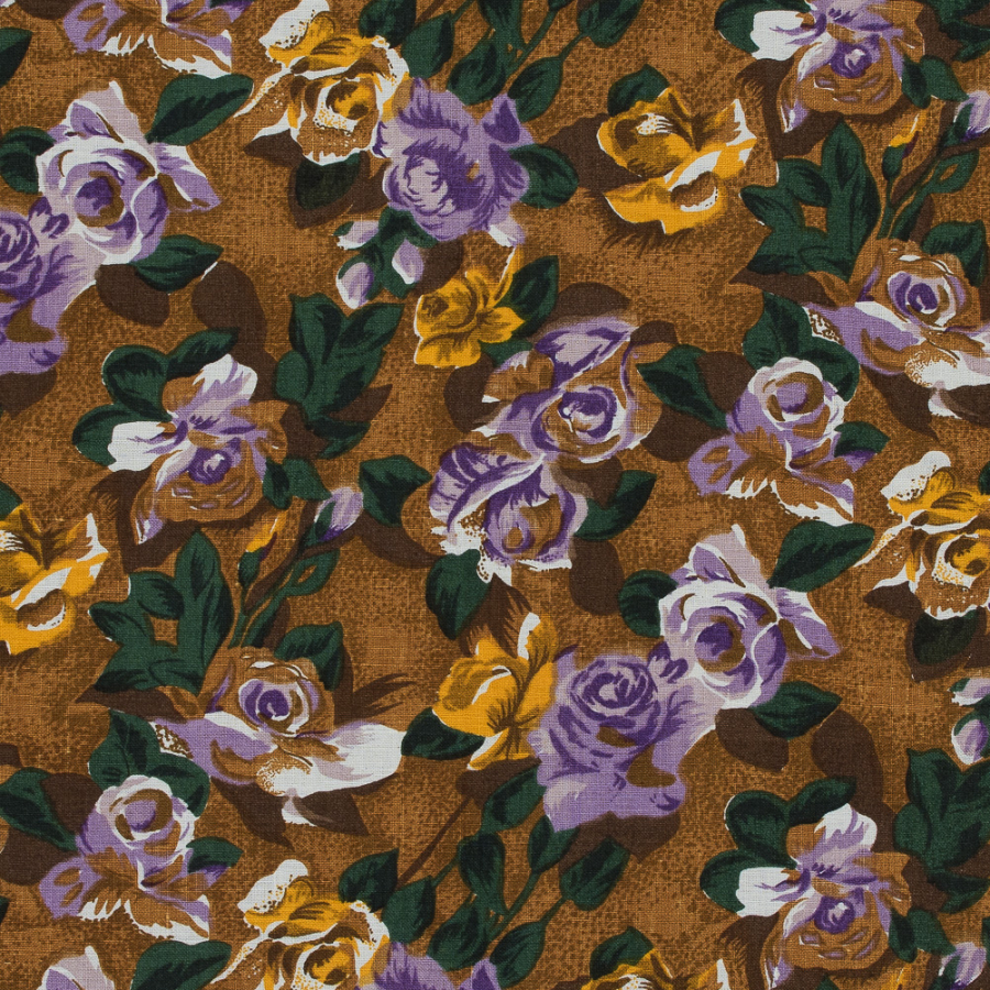 Purple and Mustard Floral Printed Linen Woven | Mood Fabrics