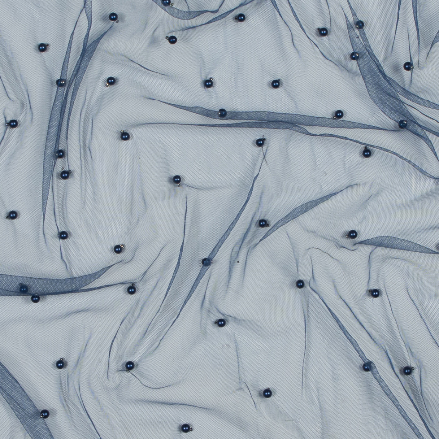 Navy Beaded Tulle | Mood Fabrics
