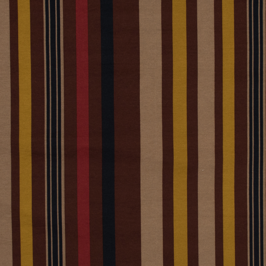 Italian Mustard, Brown and Beige Barcode Striped Printed Jersey | Mood Fabrics