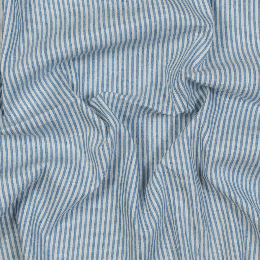 Asturias Striped Blue Stretch Linen Woven | Mood Fabrics