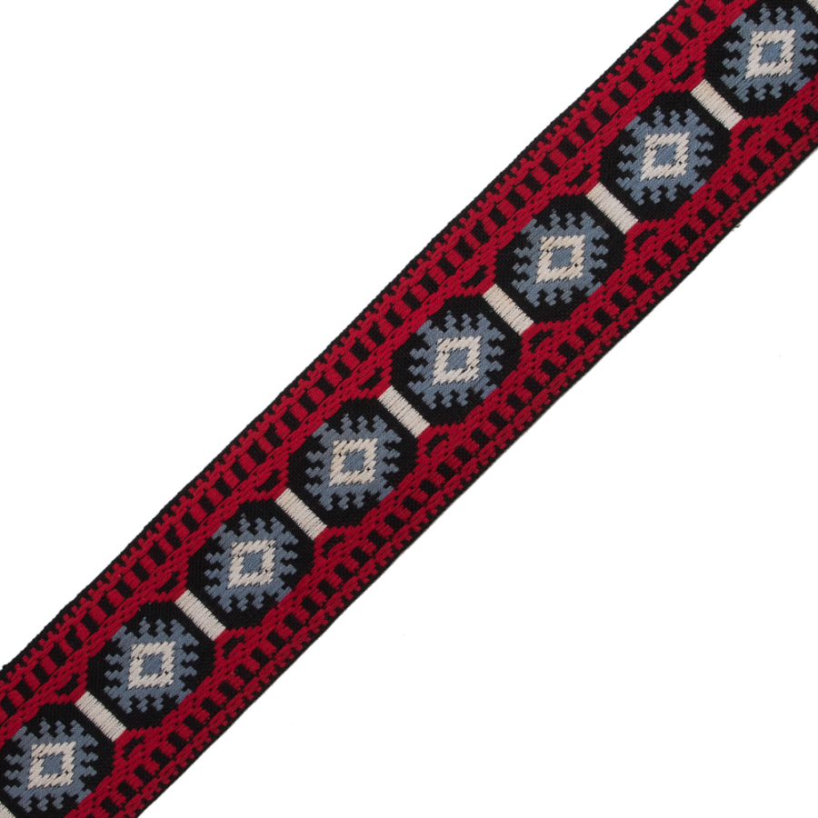 Red, Black and Blue Jacquard Ribbon - 2 | Mood Fabrics
