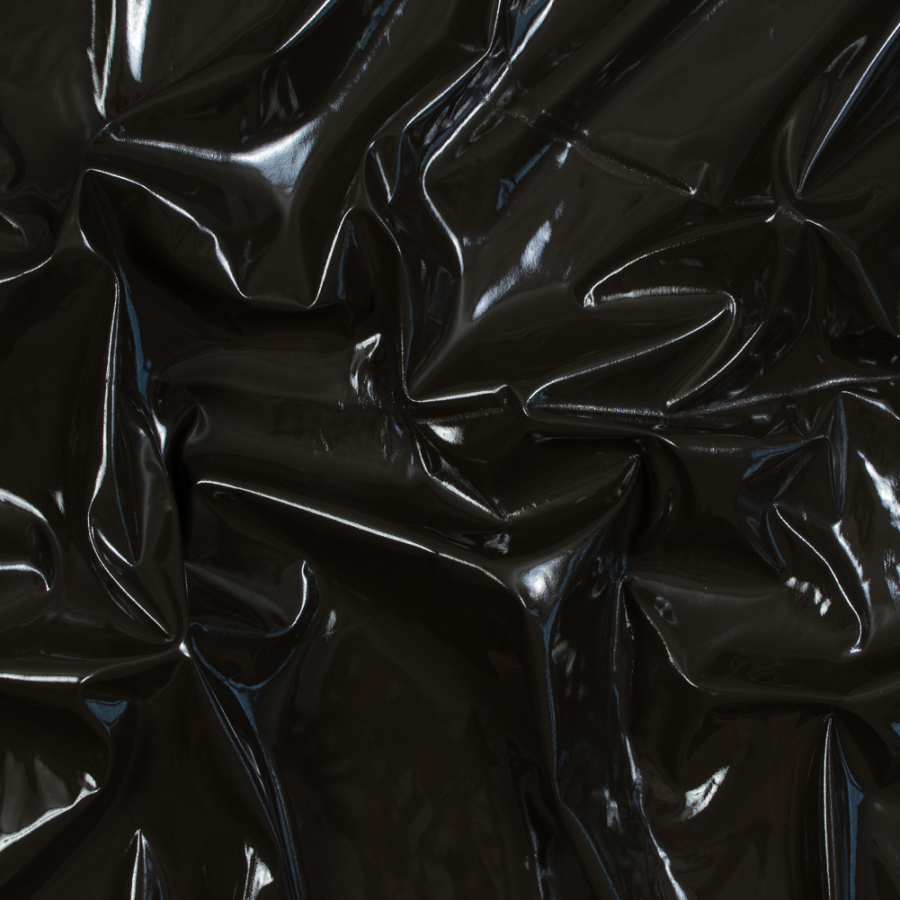 Dark Olive Faux Patent Leather with Black Knit Backing | Mood Fabrics