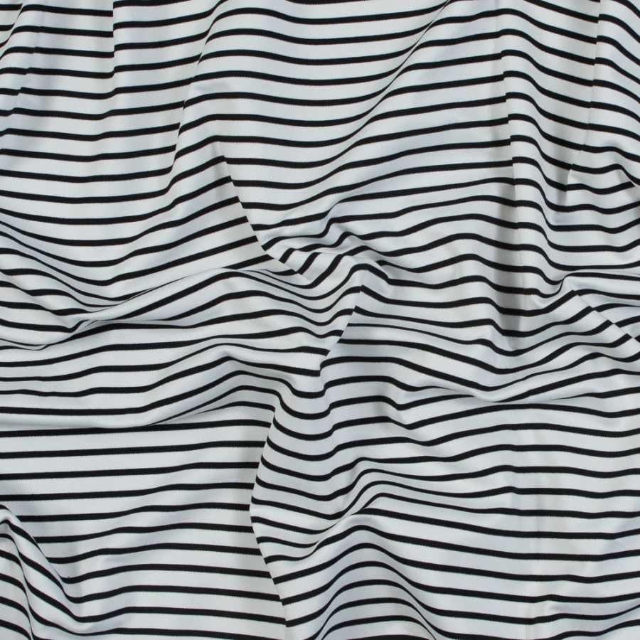 Optic White and Black Striped Stretch Double Knit | Mood Fabrics