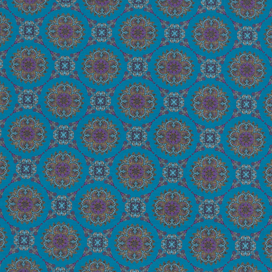 Bright Blue Road to Morocco Medallion Cotton Jersey | Mood Fabrics