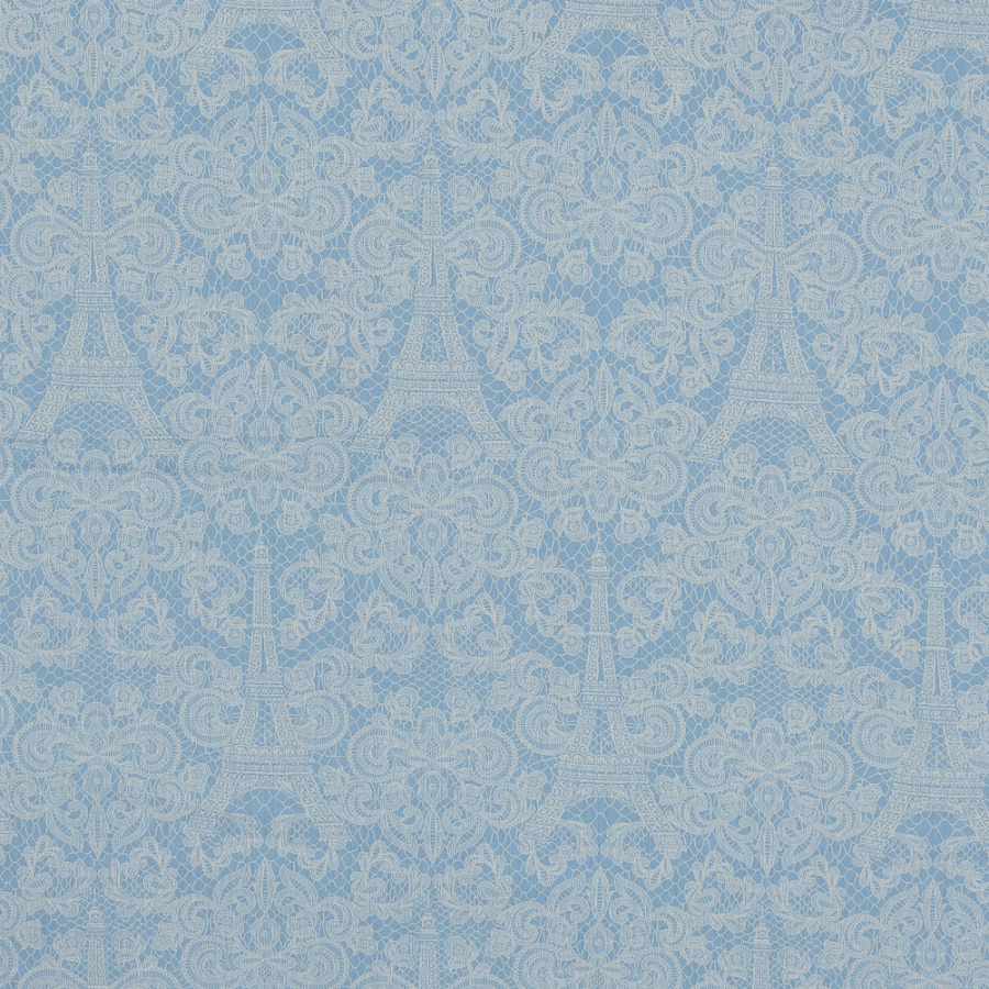 Blue and White French Lace Printed Cotton Voile | Mood Fabrics