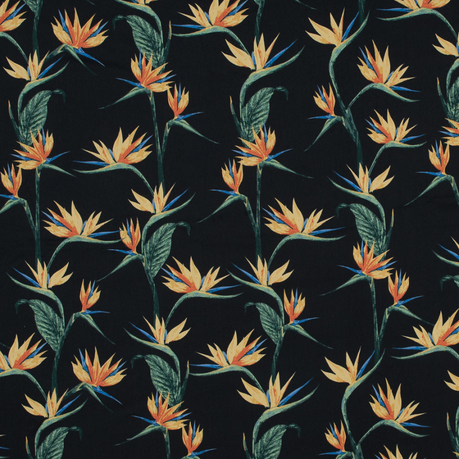 Orange Bird of Paradise Floral Cotton Twill | Mood Fabrics
