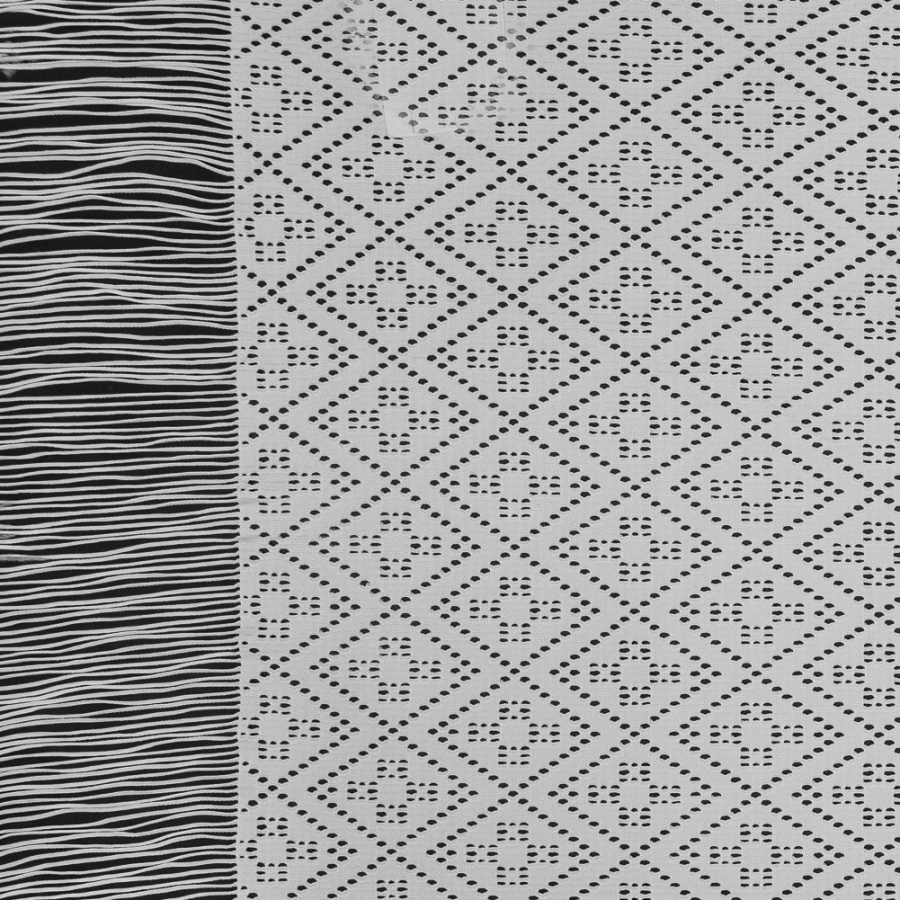 Italian White Geometric Crochet Knit with Fringe Selvages | Mood Fabrics