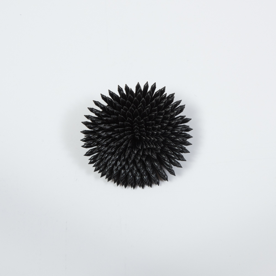 Italian Black Faux Leather Flower Brooch - 2 | Mood Fabrics