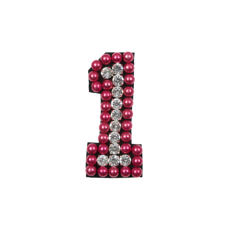 Italian Number 1 Patch with Pink Pearls and Rhinestones- 2.75 x 2 | Mood Fabrics