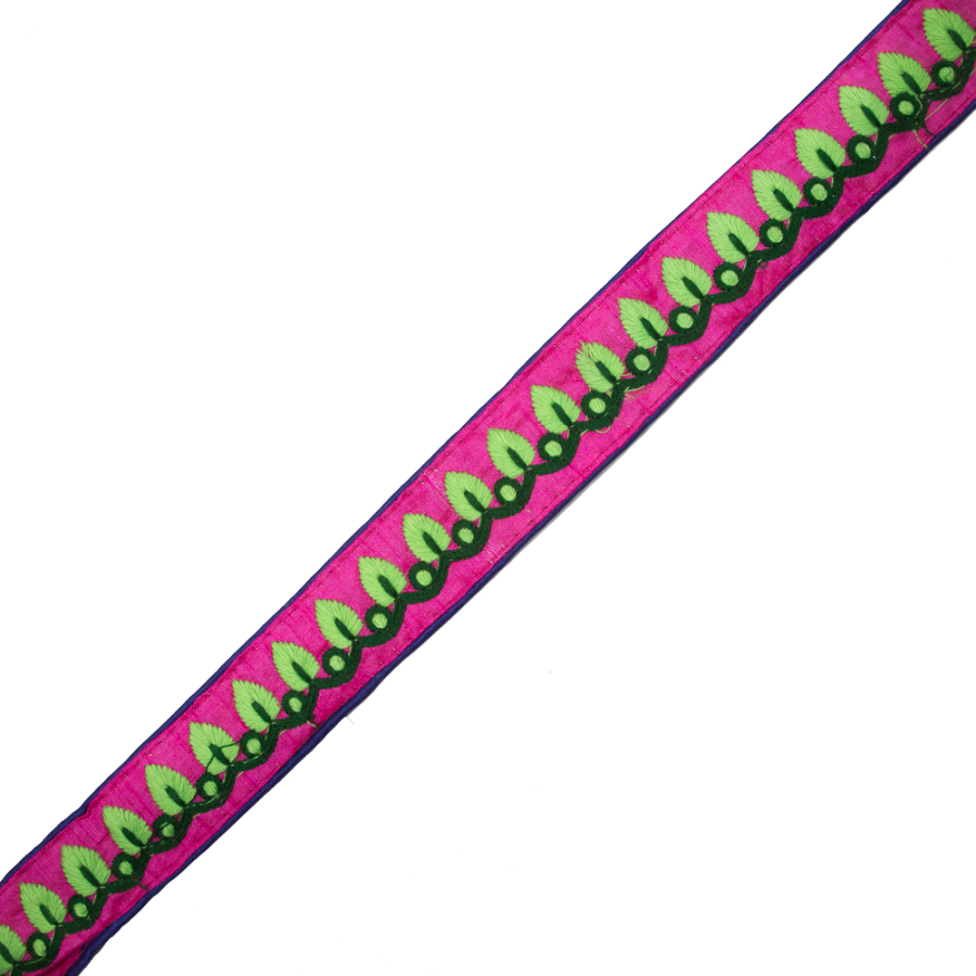 Embroidered Pink/Green Neon Trim - 1.5 | Mood Fabrics