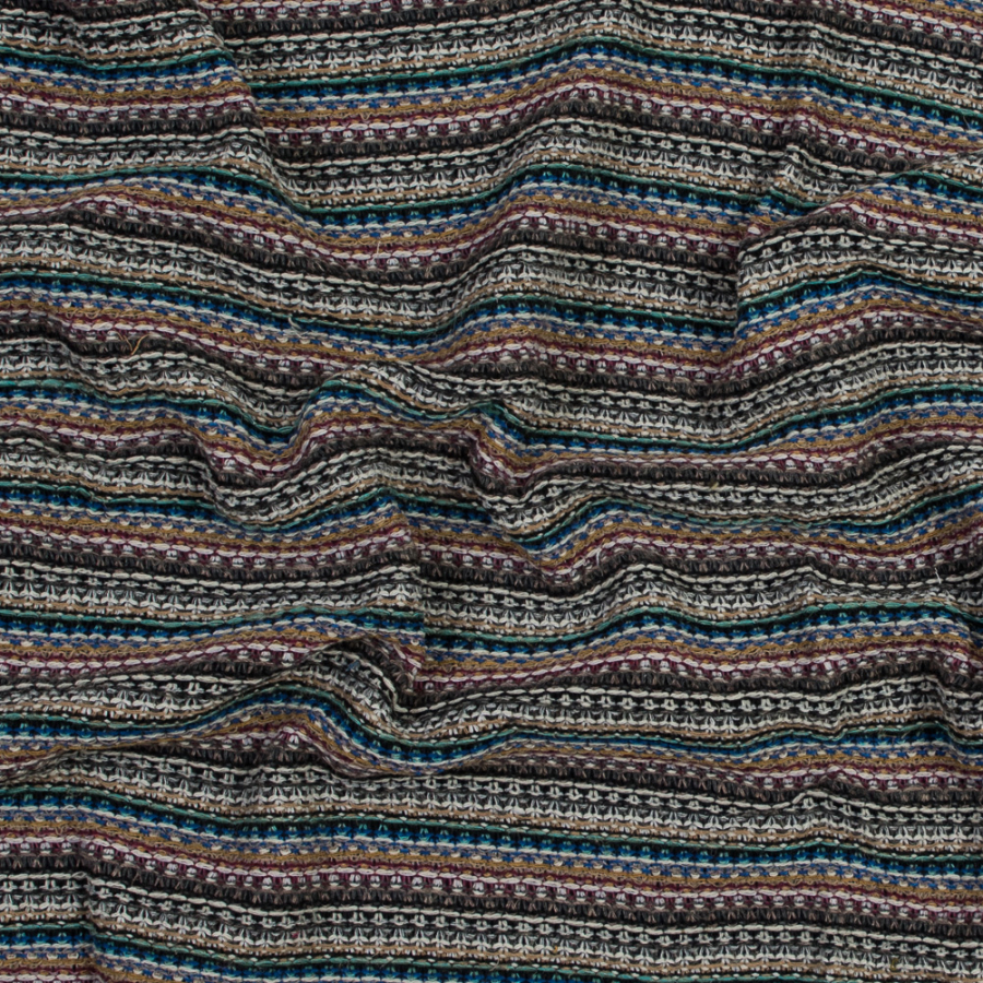 Italian Blue, Burgundy and Mustard Striped Wool Knit | Mood Fabrics