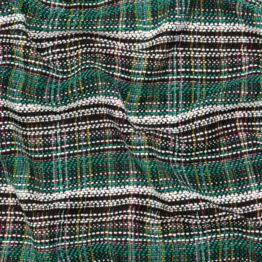 Green, Black and White Plaid Tweed | Mood Fabrics