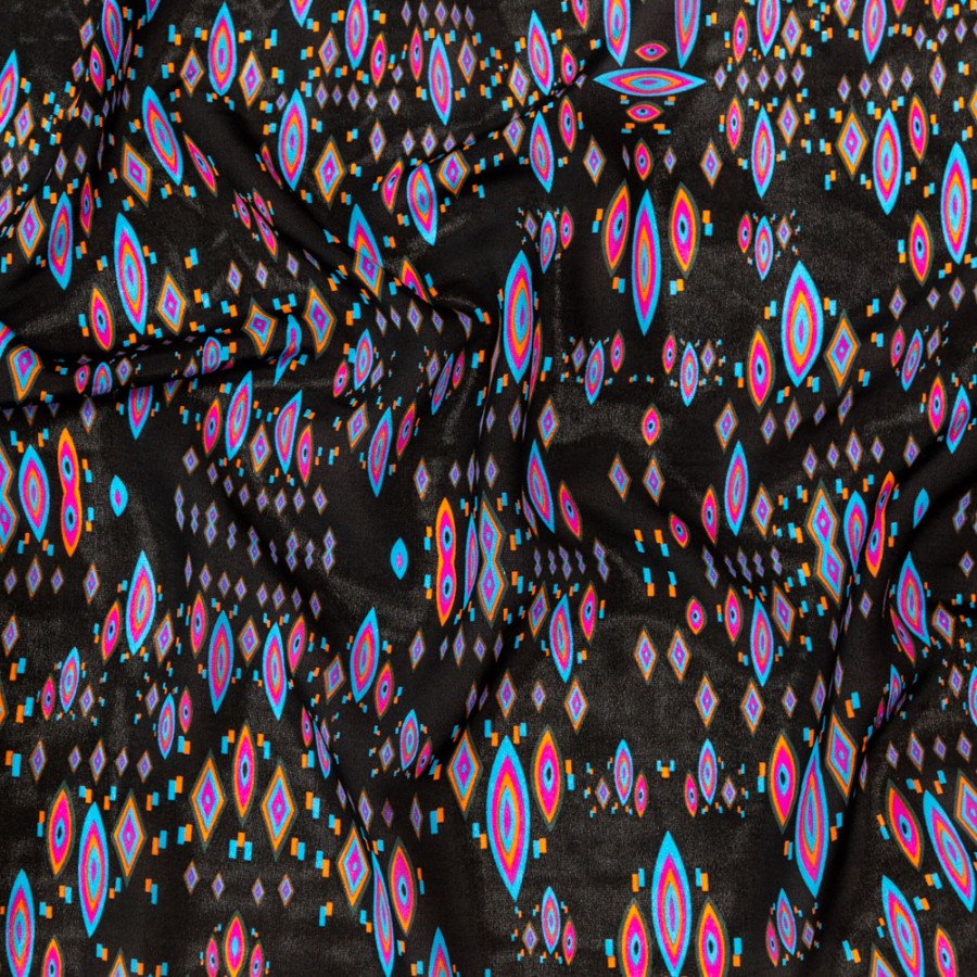 Black, Pink and Blue Geometric Silk Chiffon | Mood Fabrics