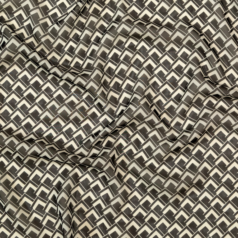 Ralph Lauren Black and Ivory Geometric Silk Chiffon | Mood Fabrics