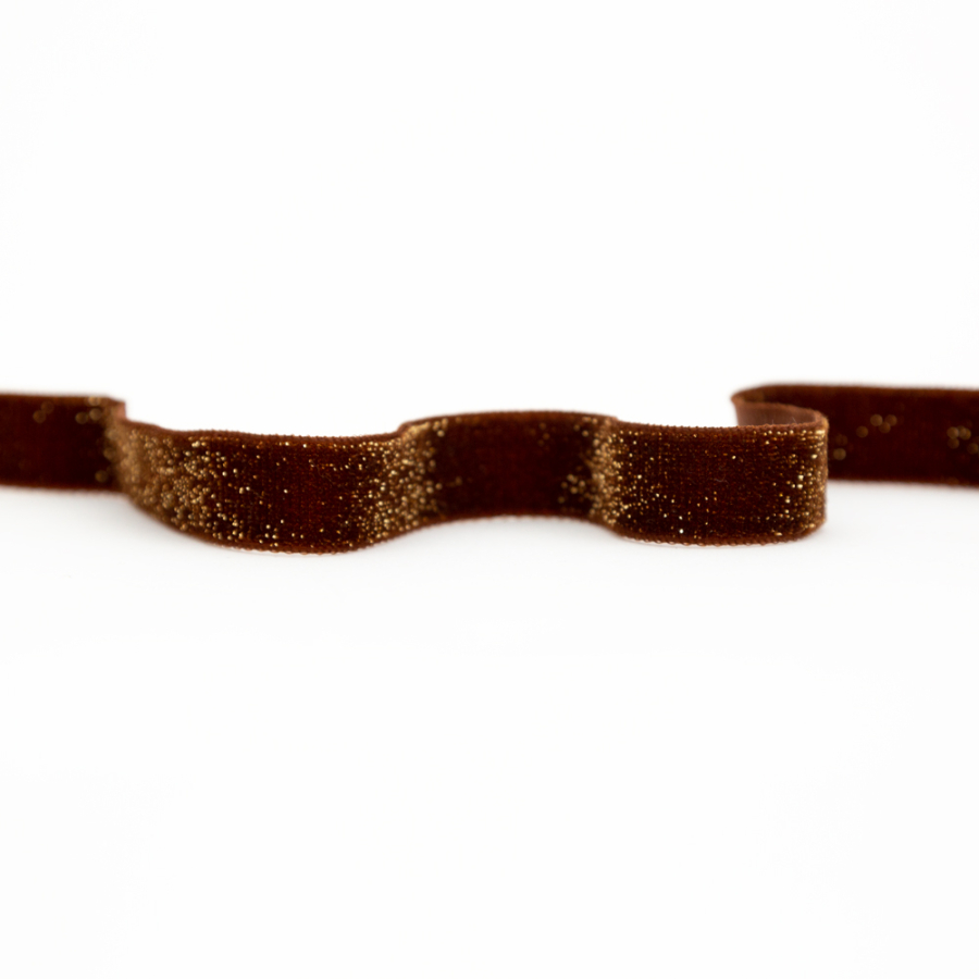 Italian Brownie and Gold Glitter Velvet Ribbon - 0.625 | Mood Fabrics