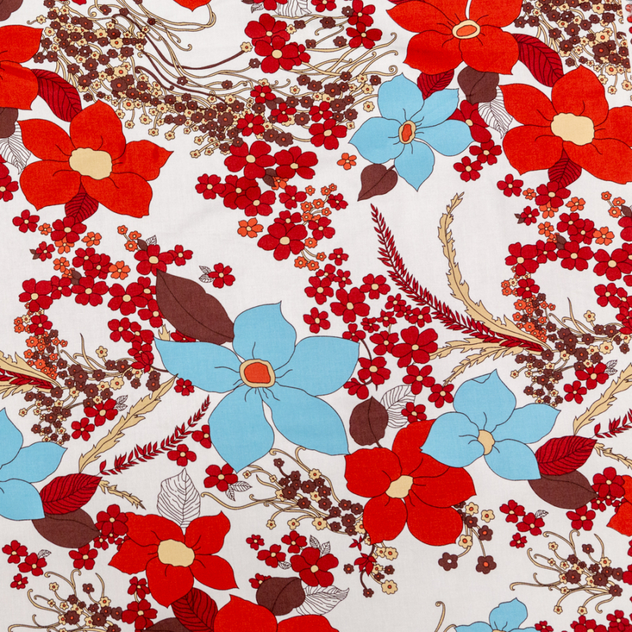 Red, White and Blue Floral Cotton Twill | Mood Fabrics