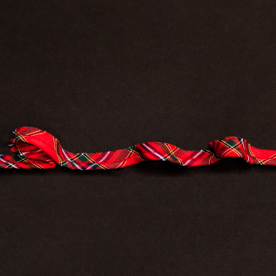 Italian Red, Green and Yellow Plaid Bias Piping Cord with Lip - 0.375 | Mood Fabrics