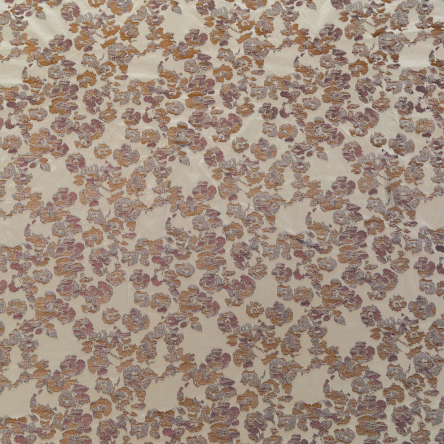 Beige and Metallic Bronze Floral Polyester Jacquard | Mood Fabrics
