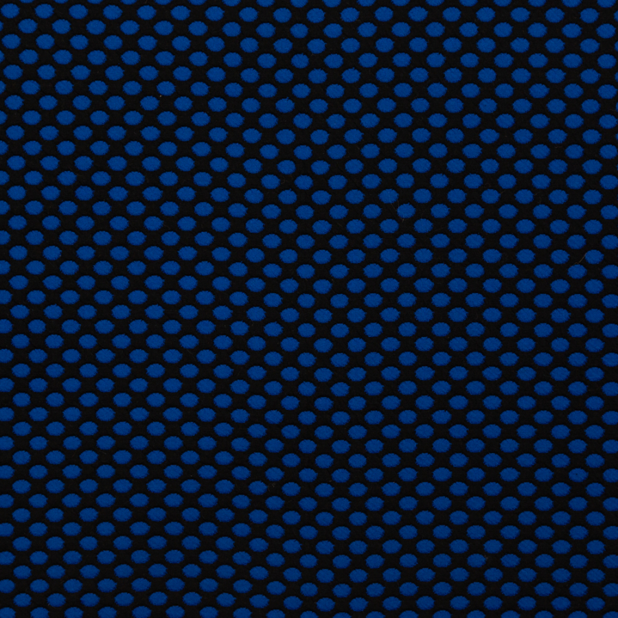 Black and Royal Blue Polka-Dotted Double Knit | Mood Fabrics