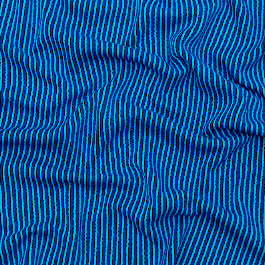 Navy and Turquoise Striped Tactile Stretch Knit | Mood Fabrics
