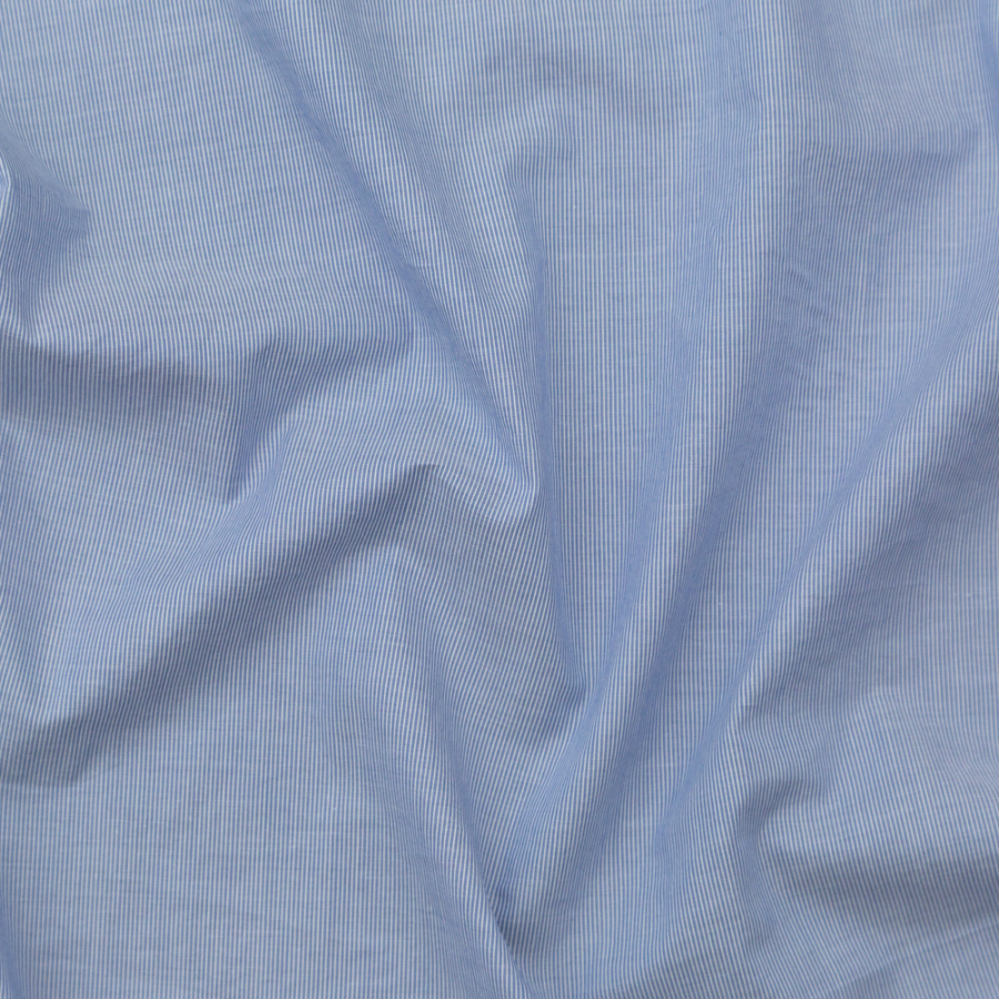 Italian Light Blue and White Striped Stretch Cotton Chambray | Mood Fabrics