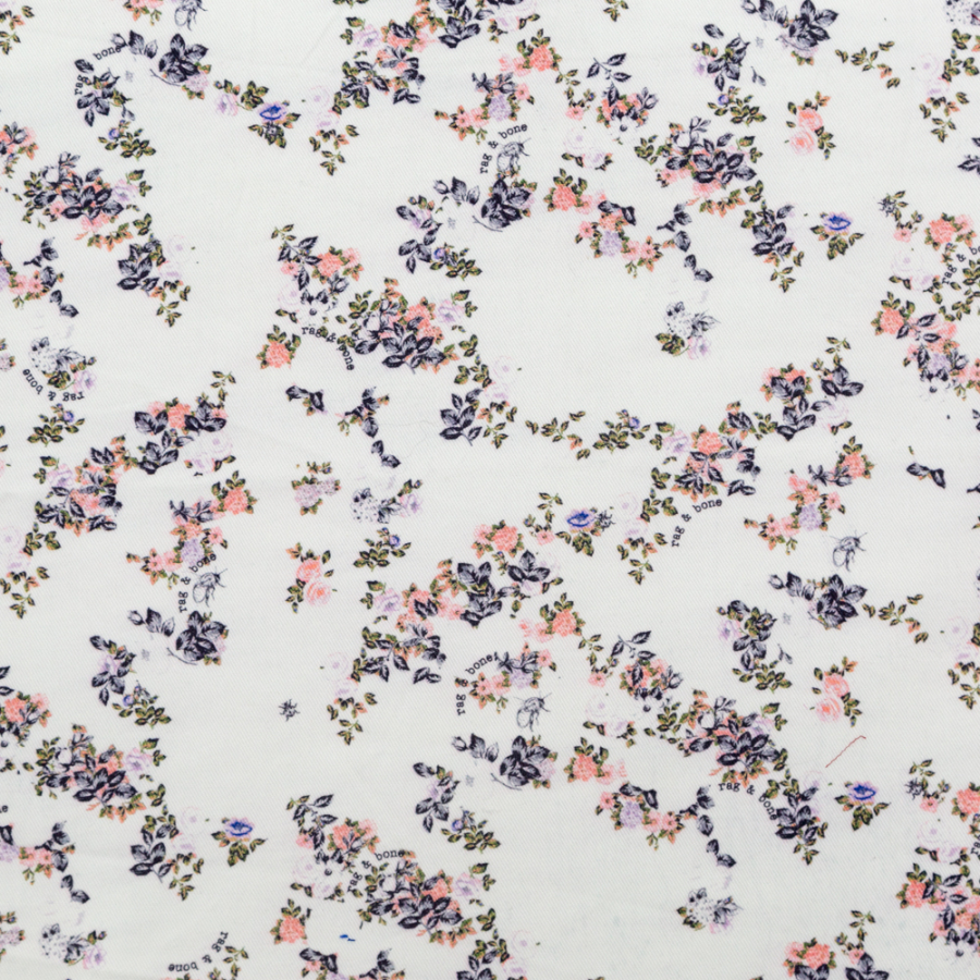Rag & Bone White Cotton Denim with Pink and Purple Floral Print | Mood Fabrics