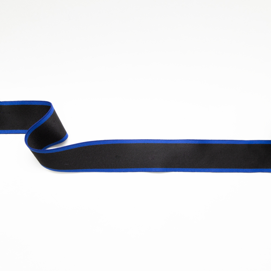 Italian Black and Blue Striped Elastic Ribbon - 1.5 | Mood Fabrics