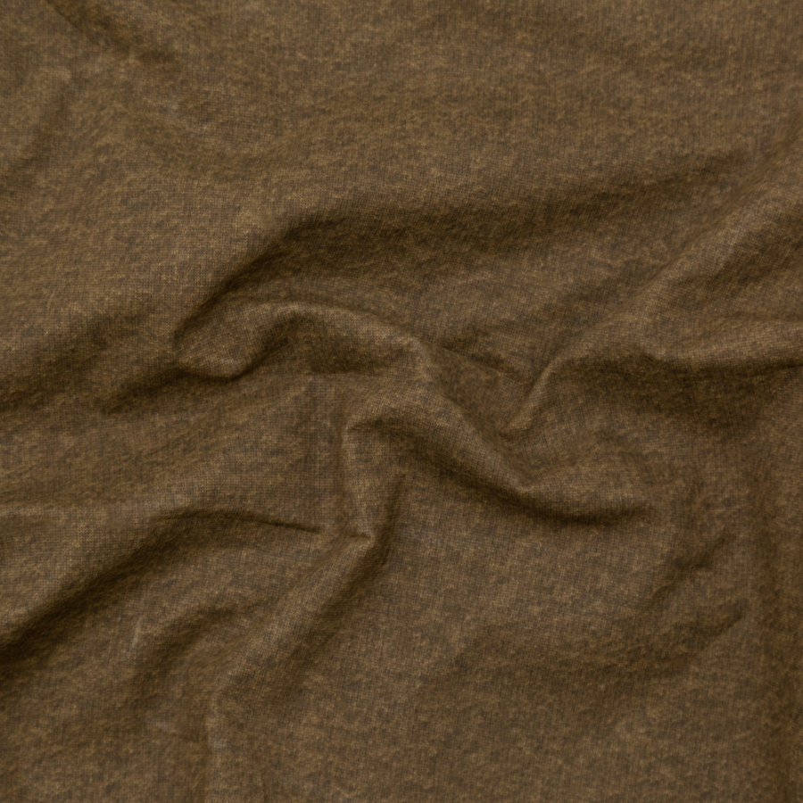 Heathered Army Green and Tuffet Stiff Waxed Cotton French Terry | Mood Fabrics