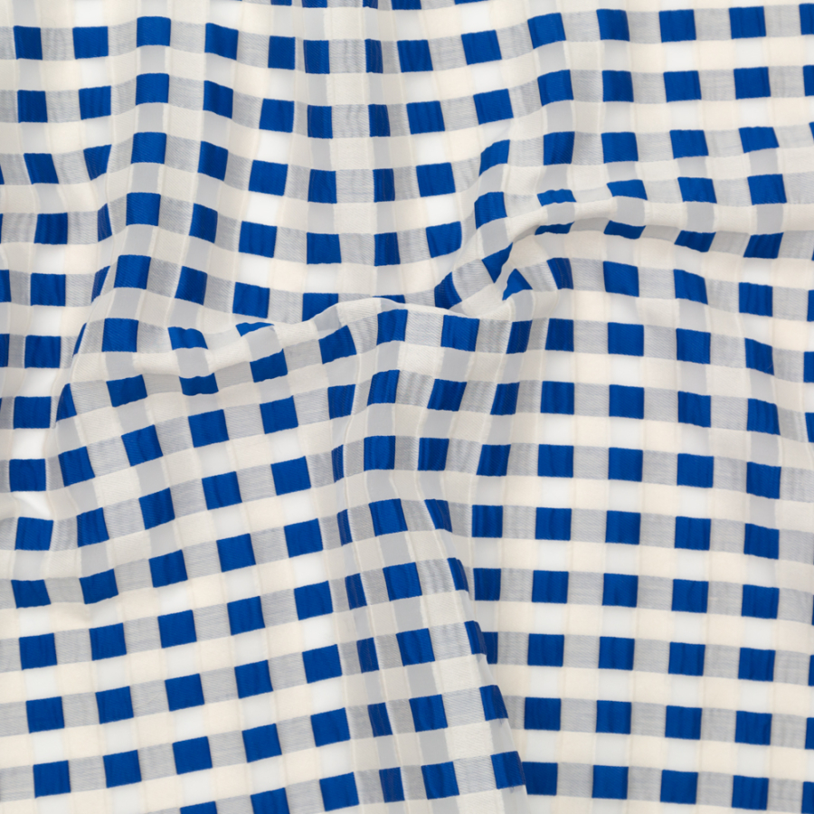 Milly Royal Blue and Gray Morn Checkerboard Burnout | Mood Fabrics