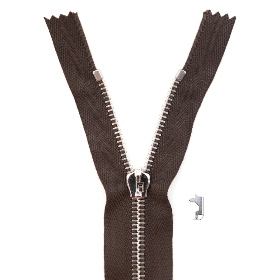 Mood Exclusive Italian Brown and Silver T5 Closed End Metal Zipper - 9 | Mood Fabrics