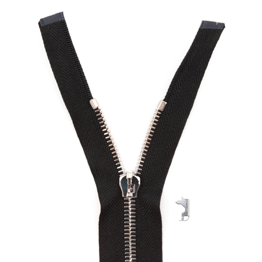 Mood Exclusive Italian Black and Silver T5 Open End Metal Zipper - 27.5 | Mood Fabrics