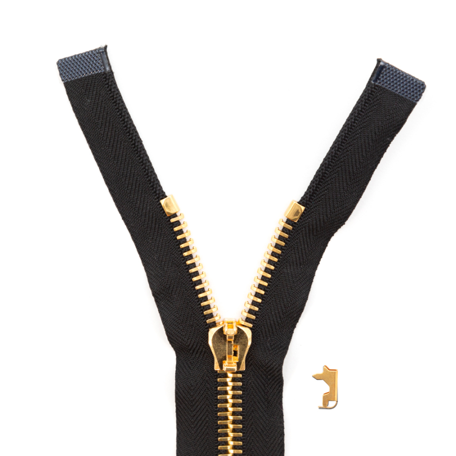 Mood Exclusive Italian Black and Gold T8 Open End Metal Zipper - 27.5 | Mood Fabrics
