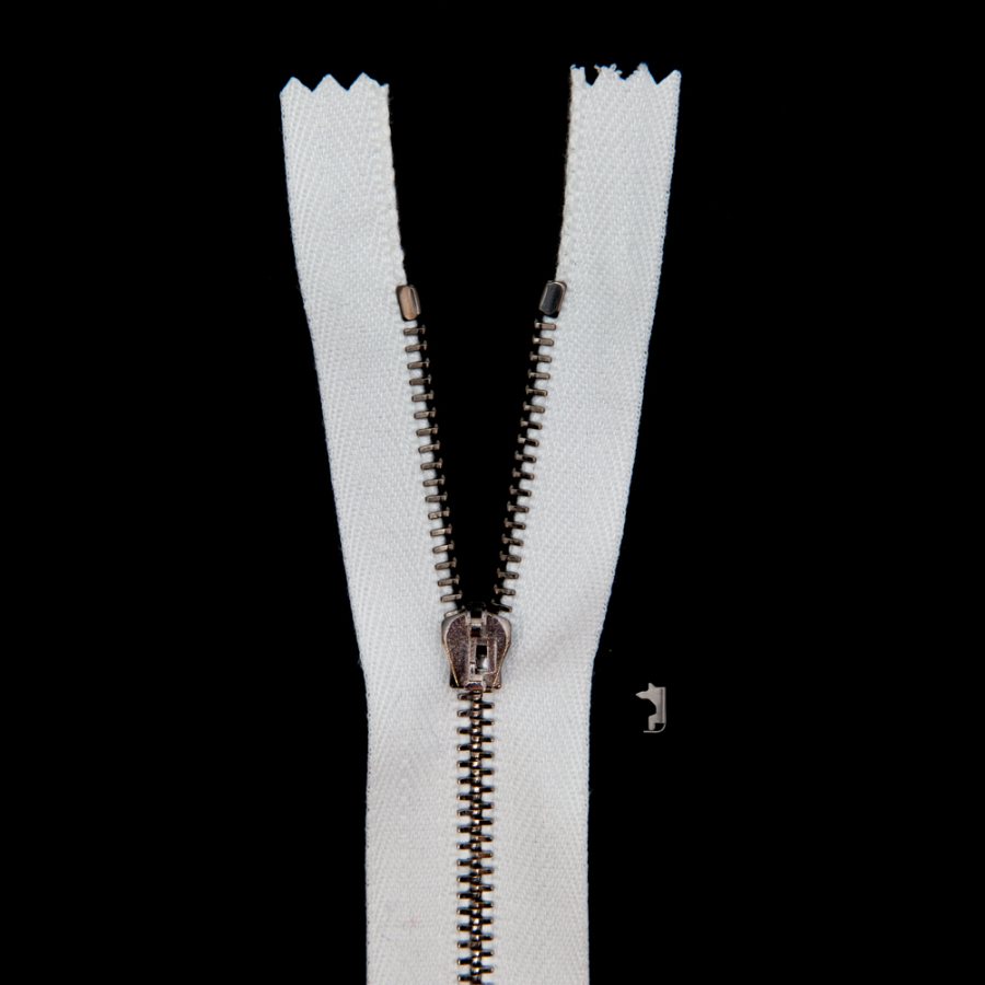 Mood Exclusive Italian Off-White and Gunmetal T3 Closed End Metal Zipper - 9 | Mood Fabrics